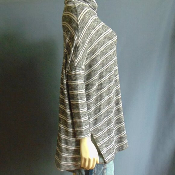 Postmark Anthropologie Over Sized Gray Striped Swing Turtleneck Knit Top Sm - Picture 3 of 5
